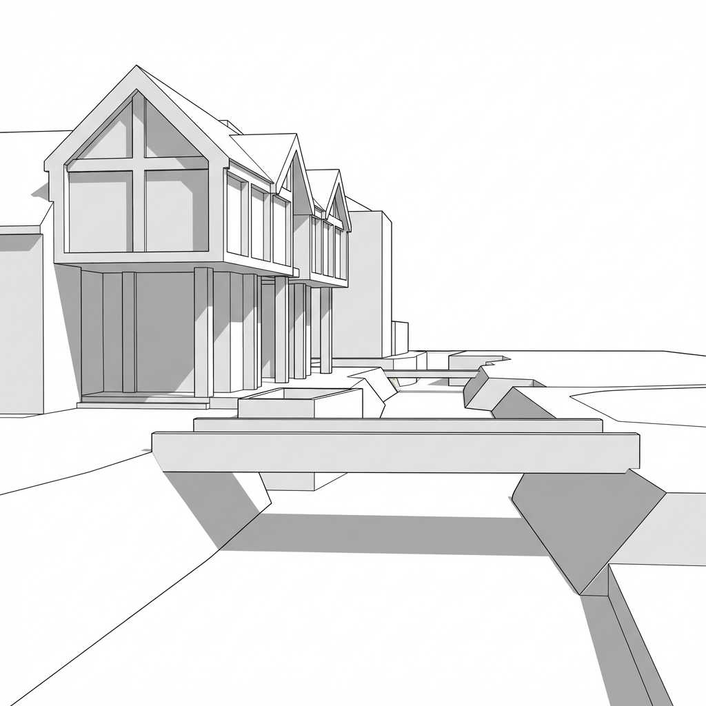 Massing model of a residential development before rendering