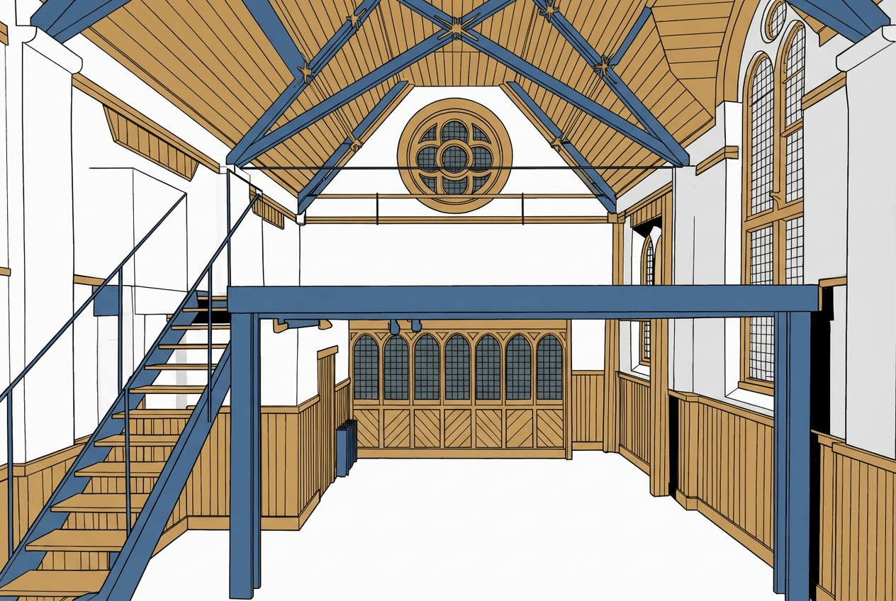 Student hand sketch used as input for an AI architectural render