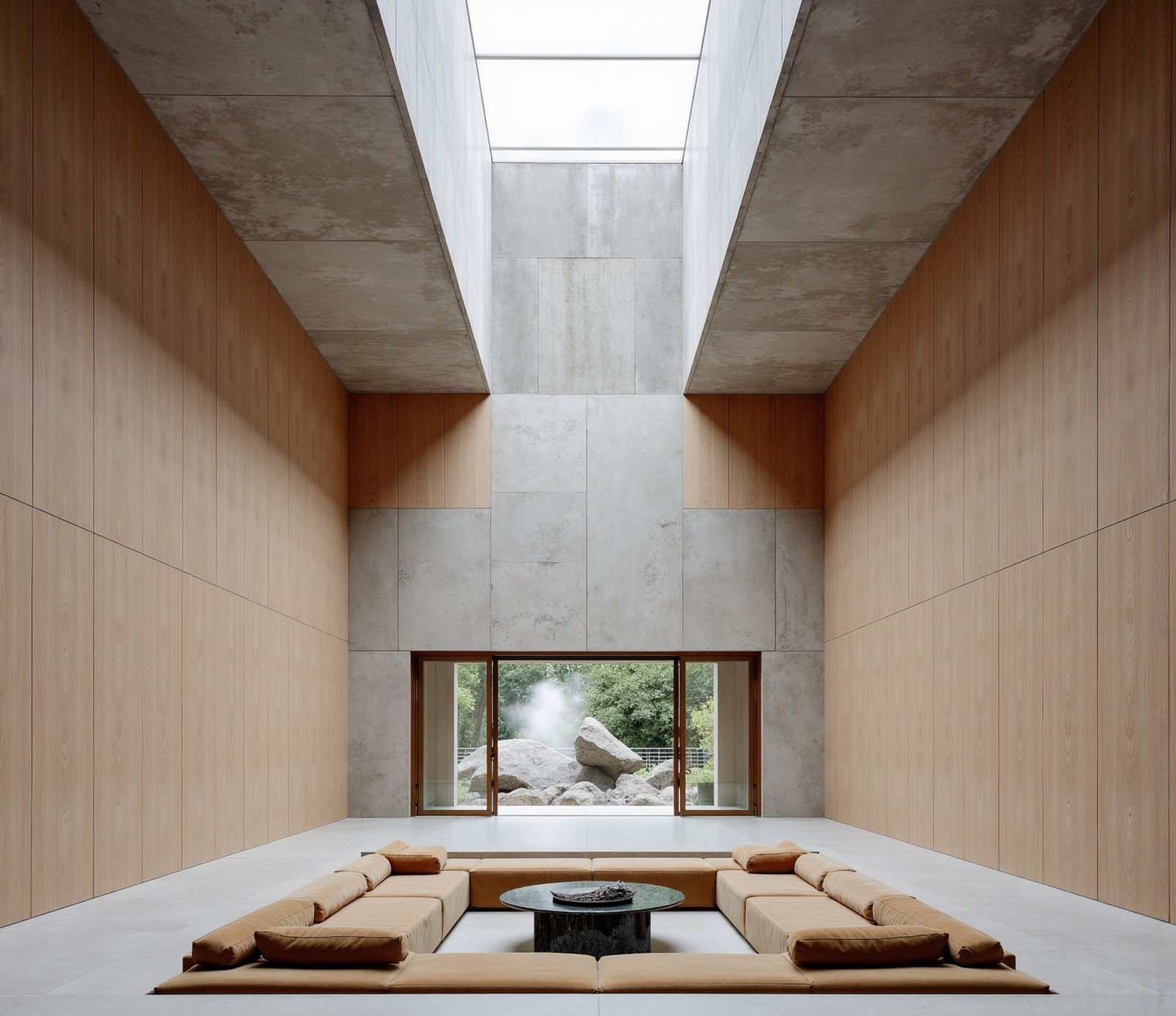 AI-generated modern living room render with warm lighting and neutral palette — free AI interior design by Gendo