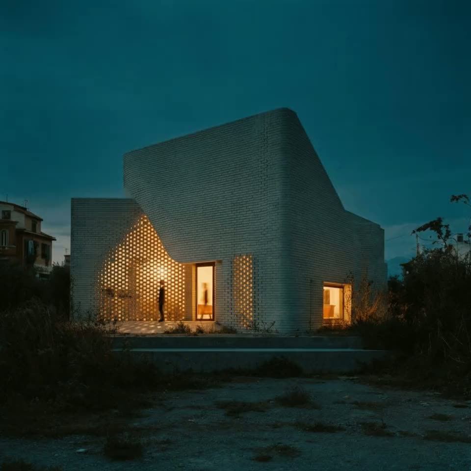 Brick house at dusk, visualised in Gendo