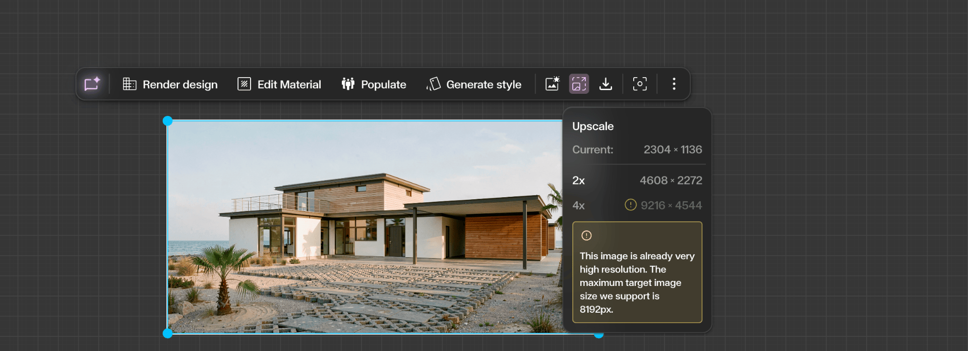 Select your image and open Upscale