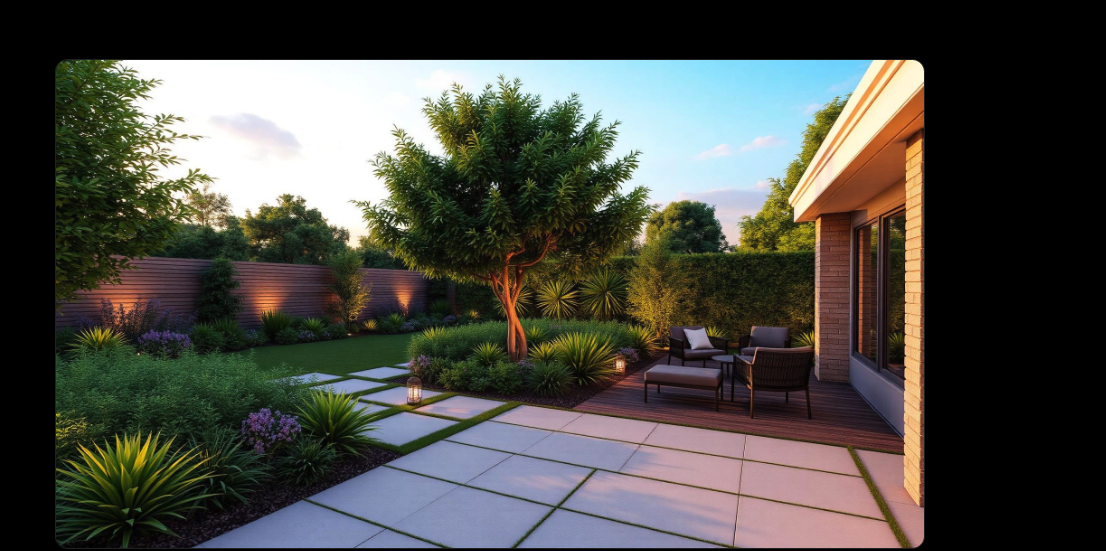 AI-generated garden pathway render showing landscape transformation