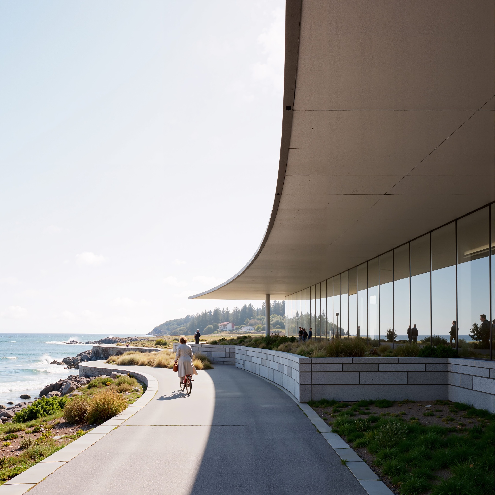 AI-rendered coastal pavilion landscape design with natural vegetation