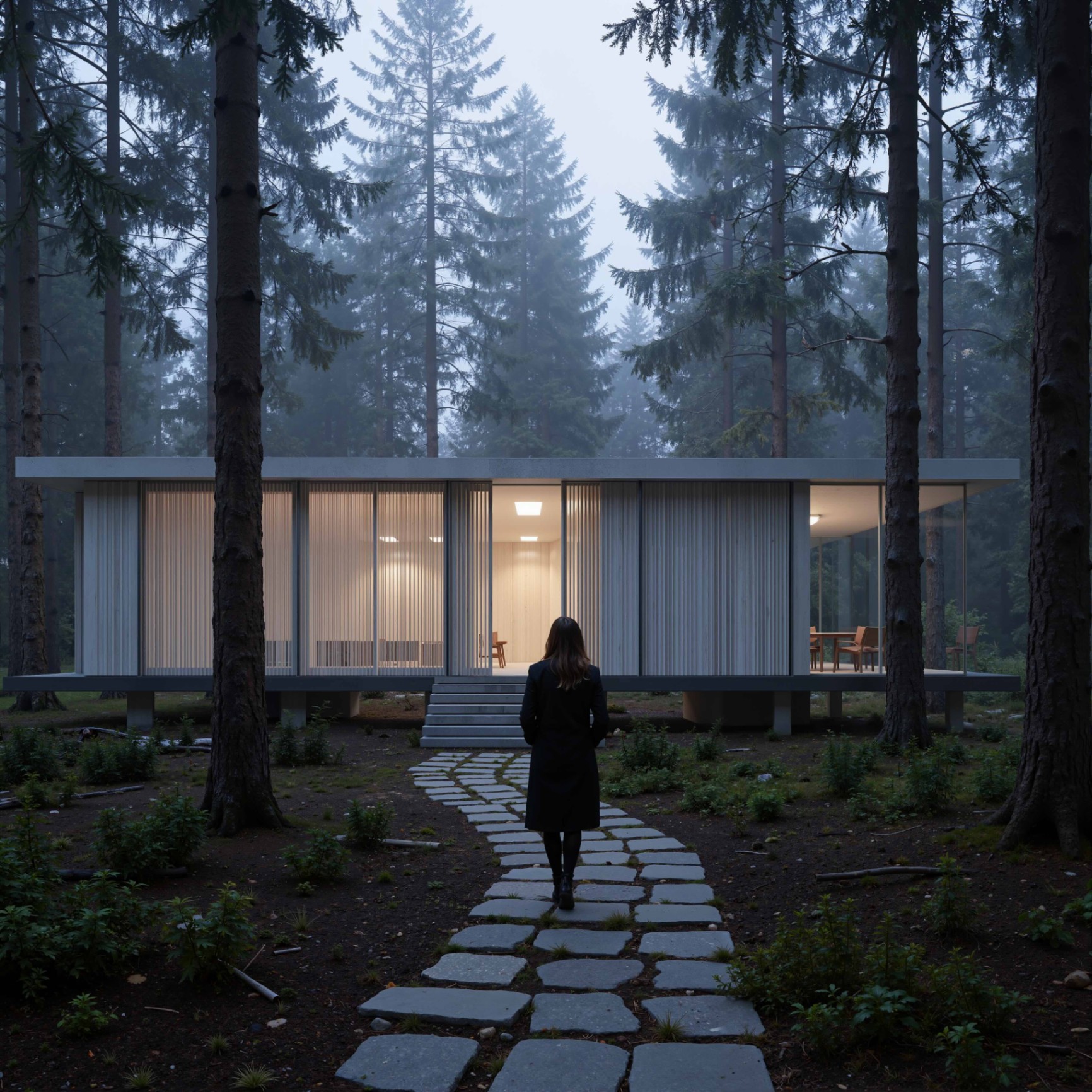 AI landscape render of modern house in woodland setting