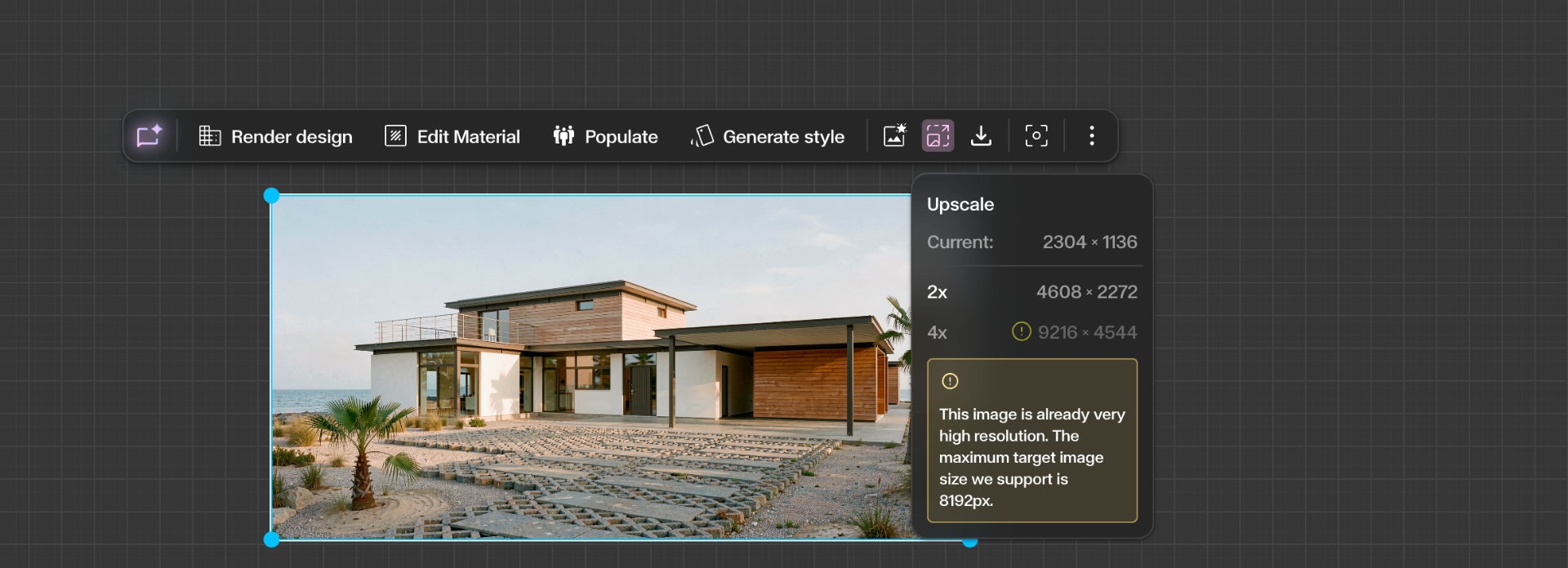 Select your image and open Upscale